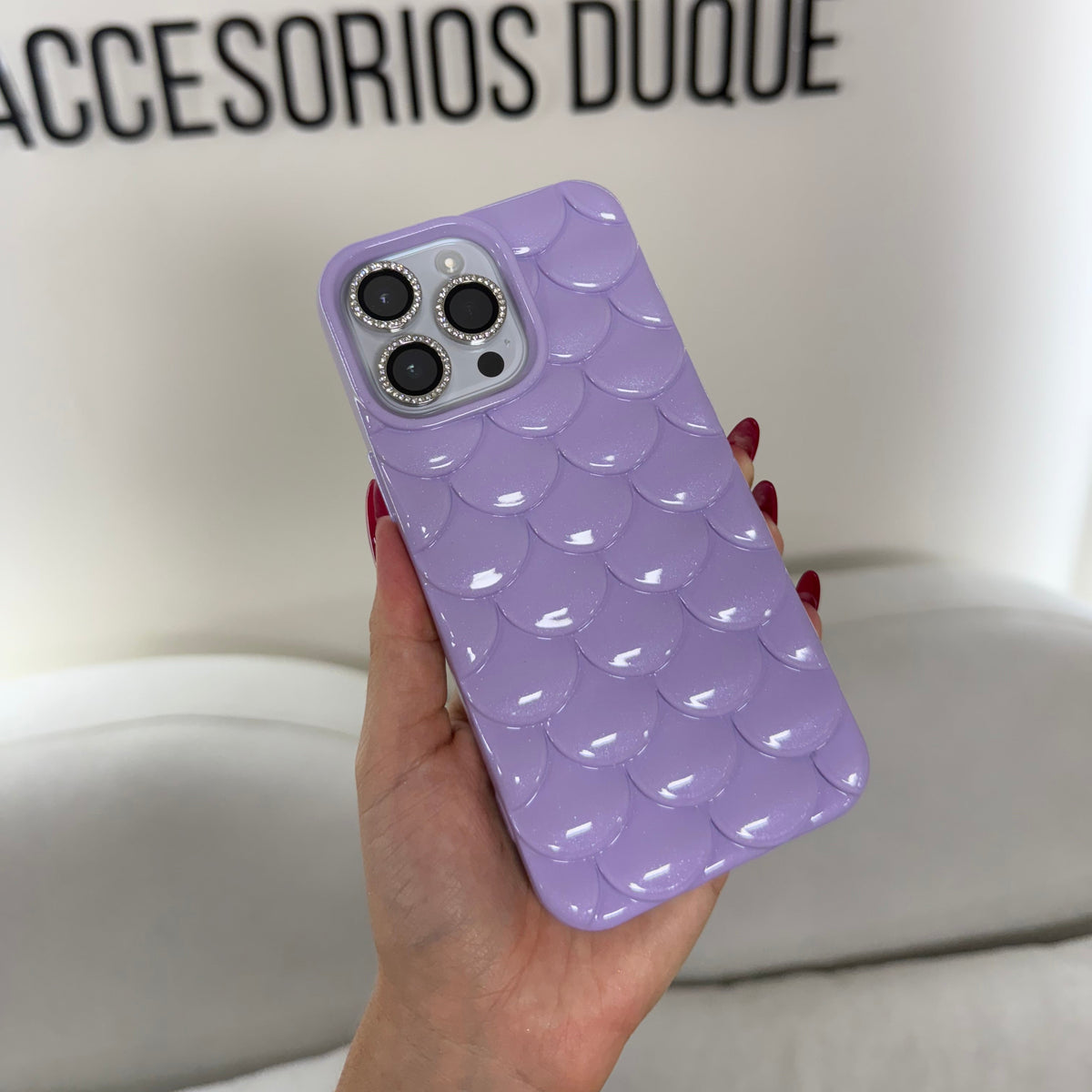 CASE IPHONE 13 PRO MAX ESCAMAS LILA