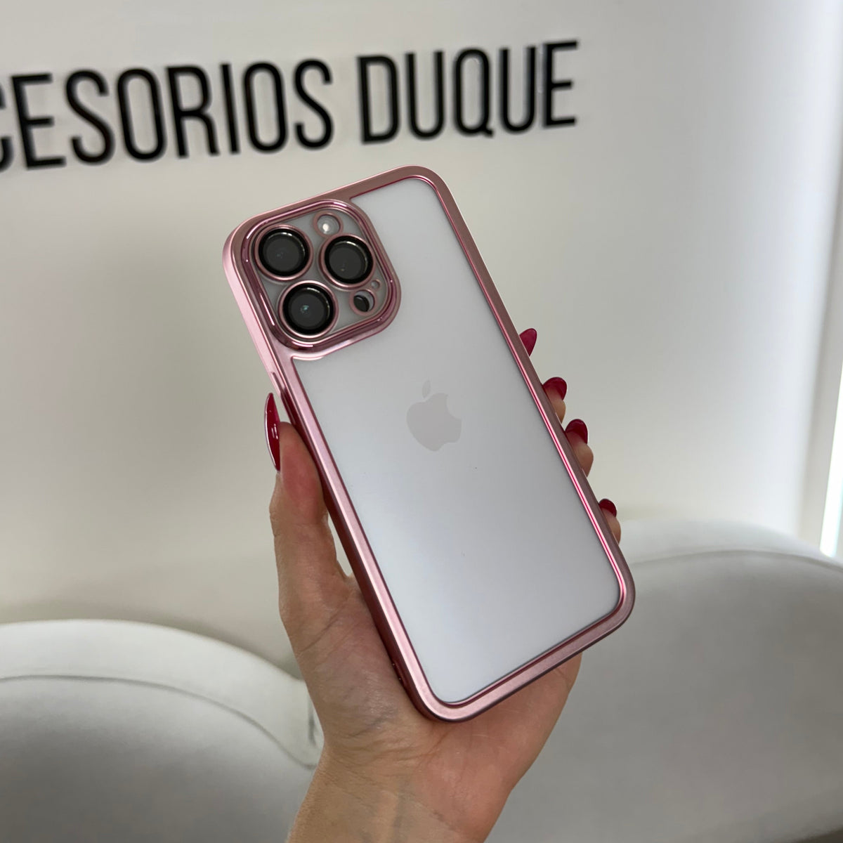 CASE IPHONE 13 PRO BORDE METALIZADO ROSADO