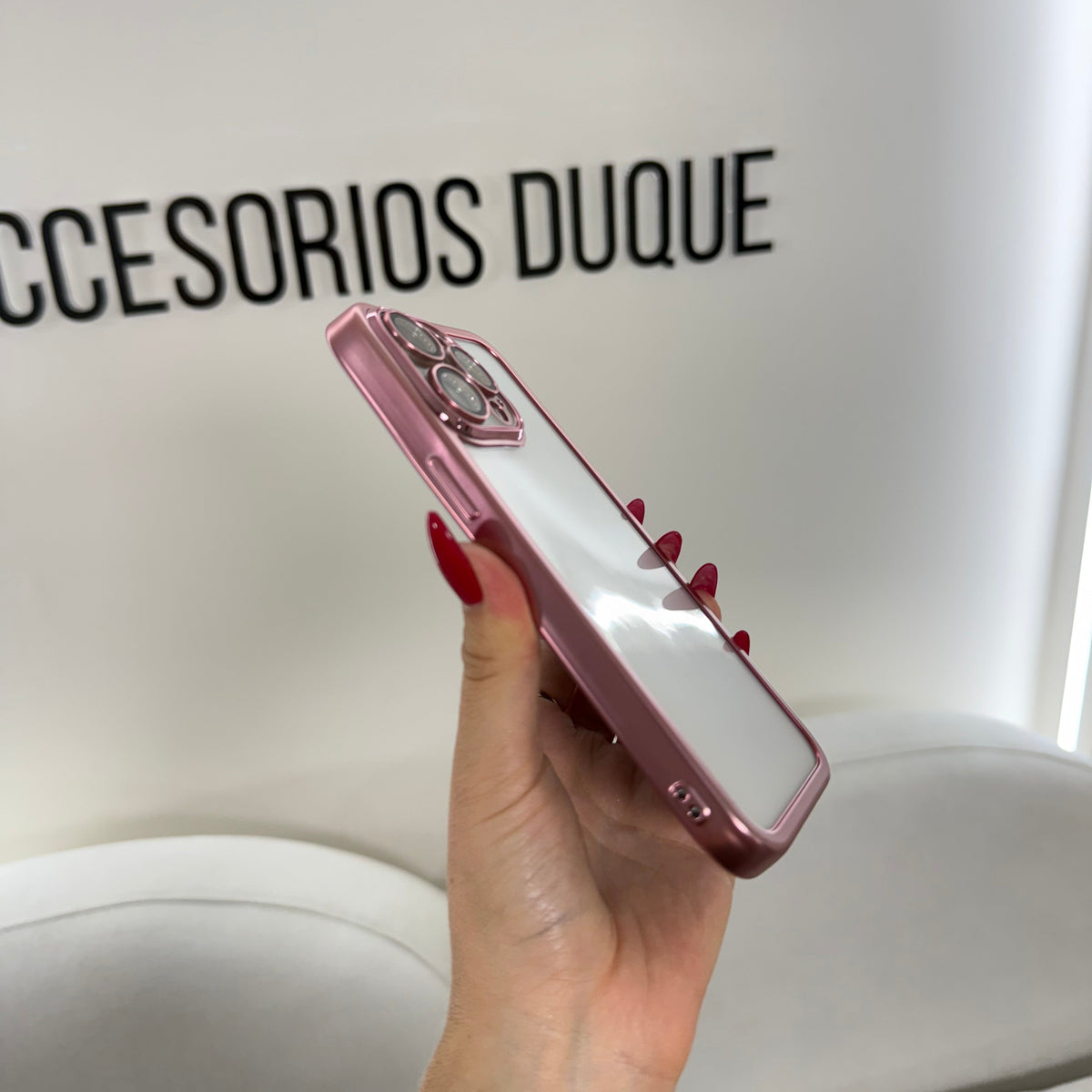 CASE IPHONE 13 PRO MAX BORDE METALIZADO ROSADO
