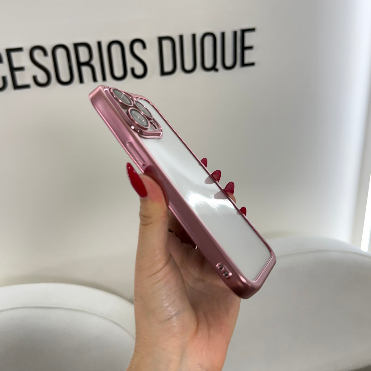 CASE IPHONE 12 PRO MAX BORDE METALIZADO ROSADO