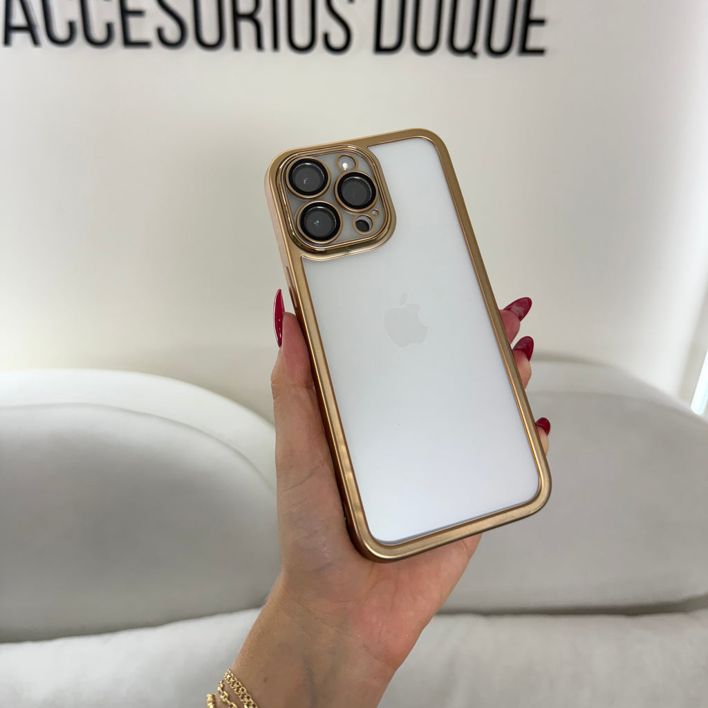CASE IPHONE 12 PRO MAX BORDE METALIZADO DORADO