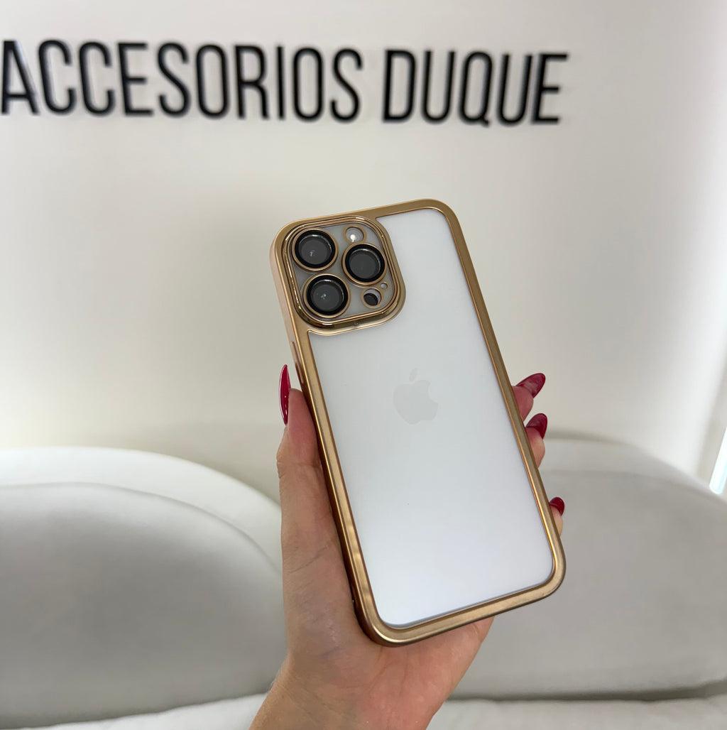 CASE IPHONE 13 PRO BORDE METALIZADO DORADO