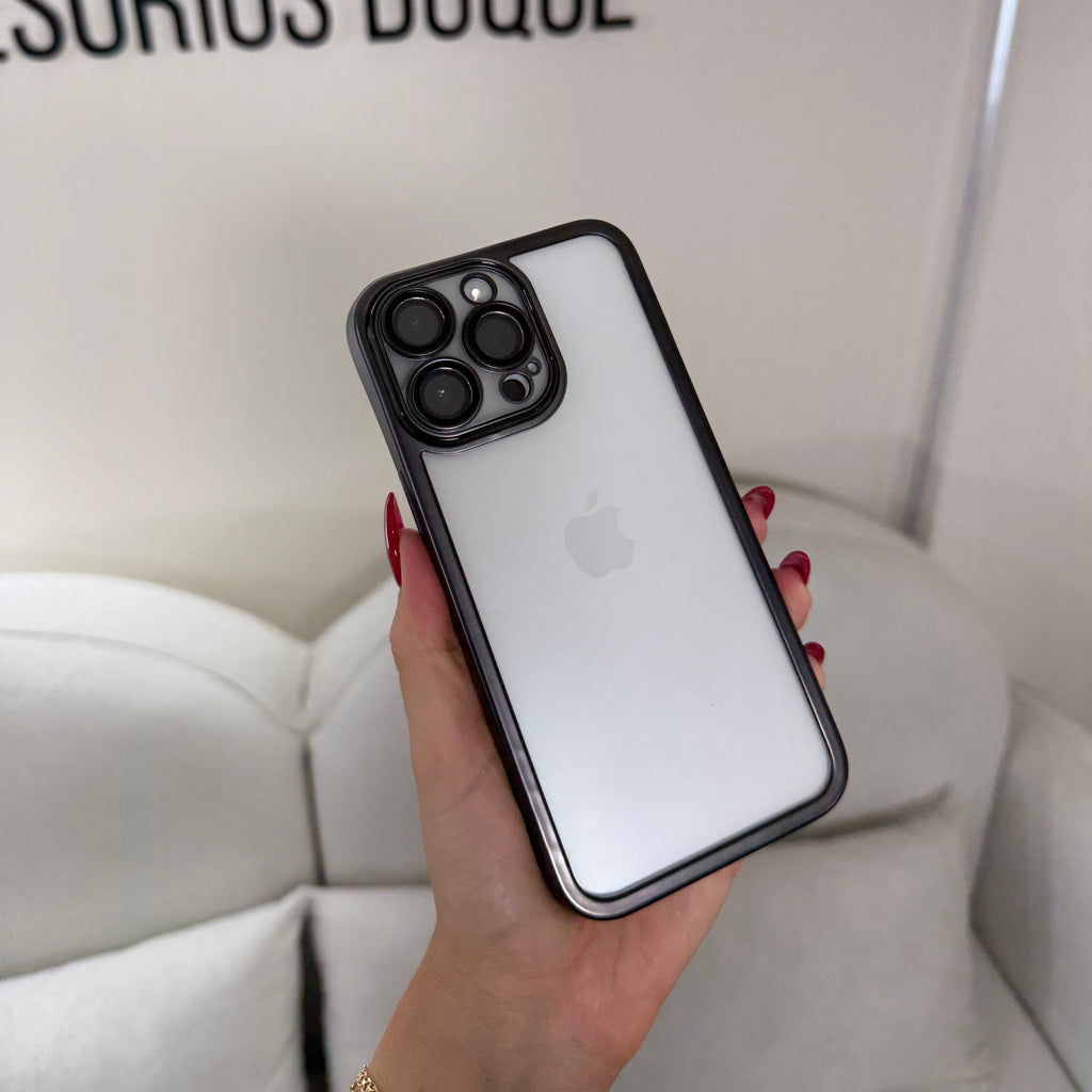 CASE IPHONE 12 PRO MAX BORDE METALIZADO NEGRO