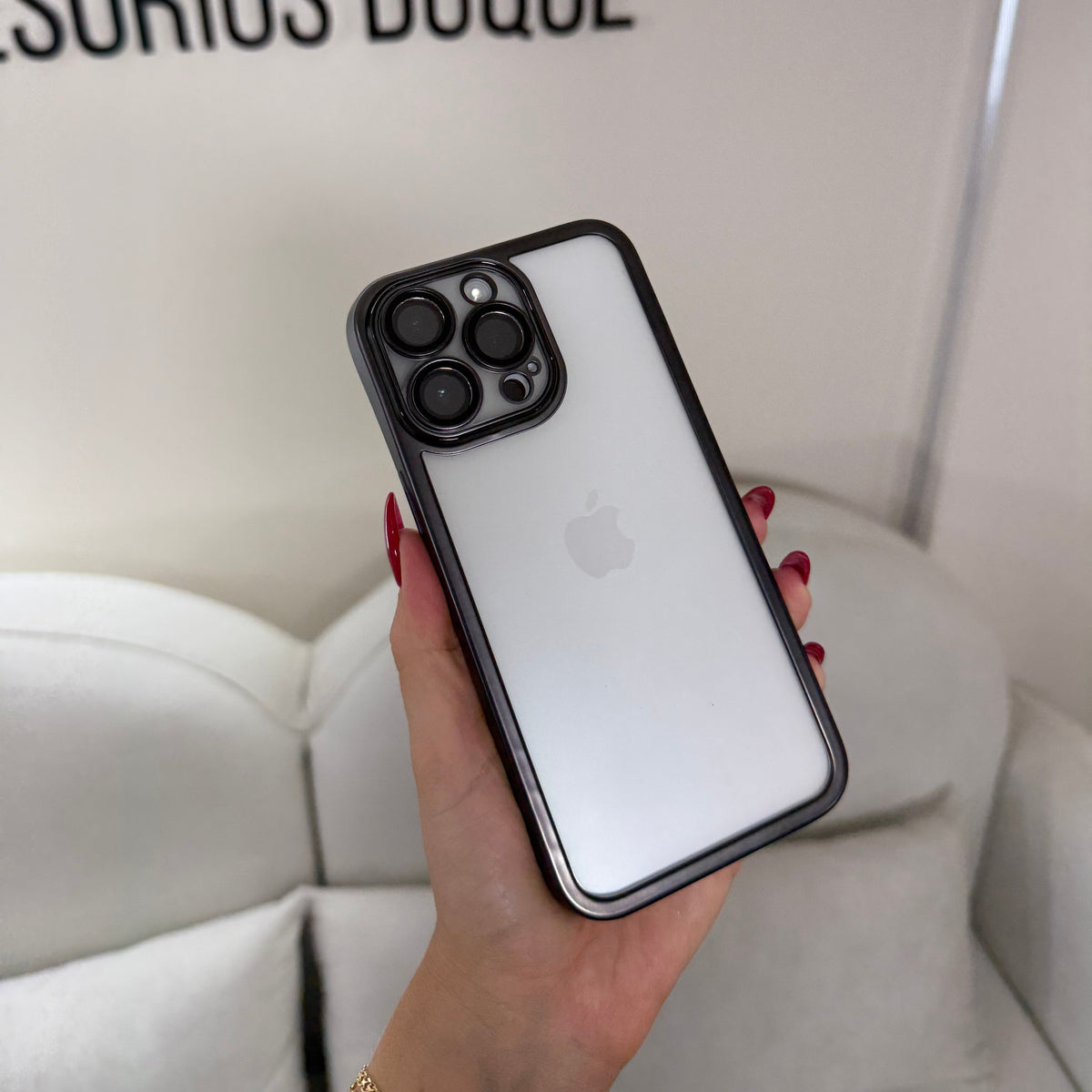 CASE IPHONE 12 PRO MAX BORDE METALIZADO NEGRO