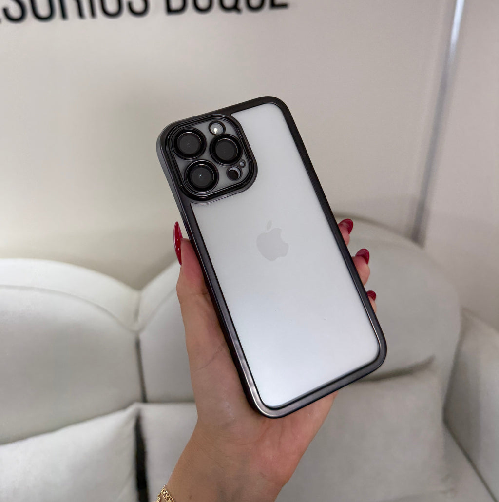 CASE IPHONE 14 PRO BORDE METALIZADO  NEGRO