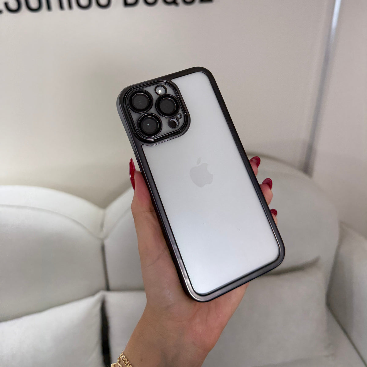 CASE IPHONE 14 PRO MAX BORDE METALIZADO NEGRO