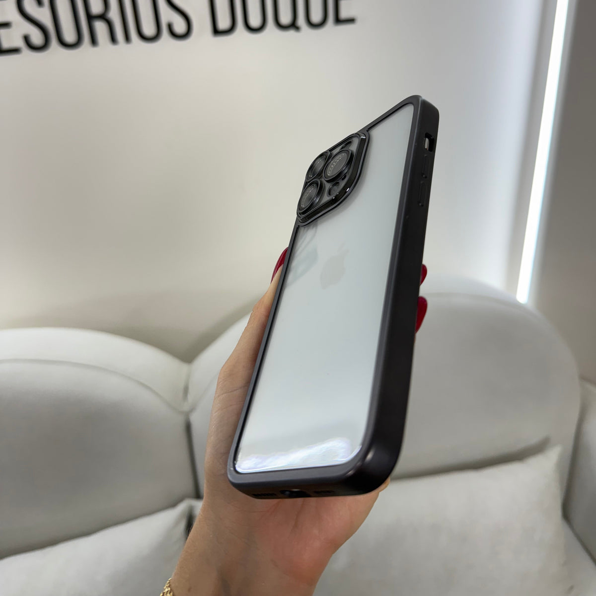 CASE IPHONE 14 PRO MAX BORDE METALIZADO NEGRO