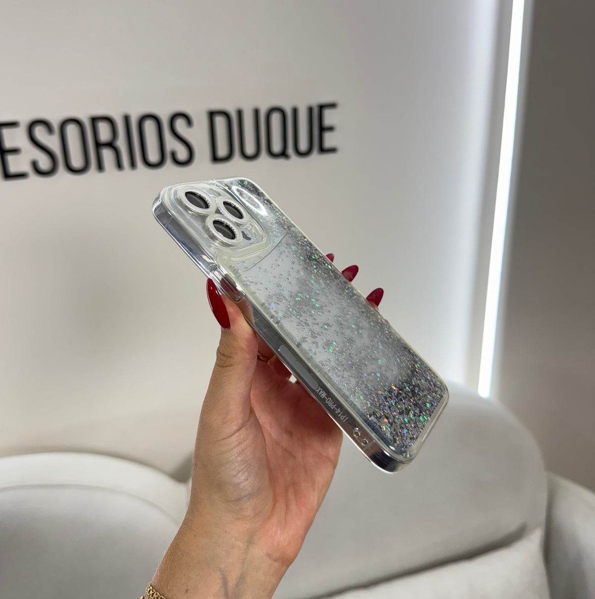 CASE IPHONE 14 PRO PECERA PLATEADA