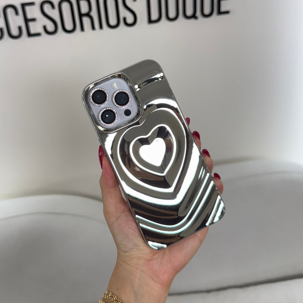 CASE IPHONE 12 -12 PRO LOVE 3D PLATEADO