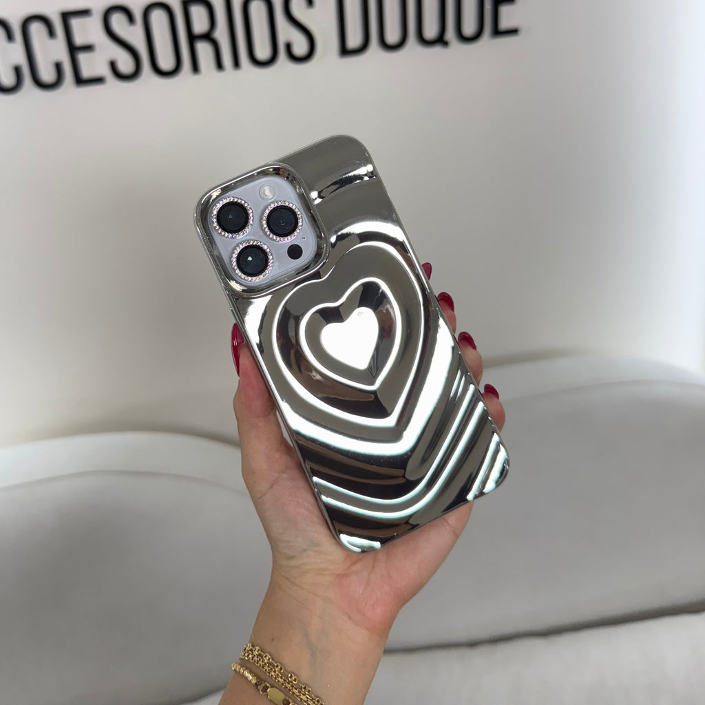 CASE IPHONE 12 PRO MAX LOVE 3D PLATEADO
