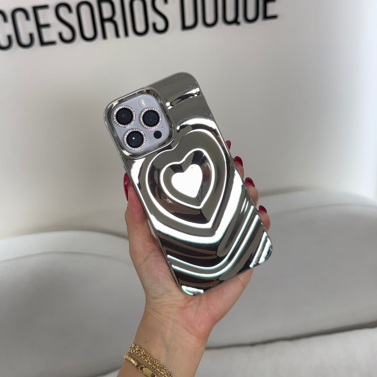 CASE IPHONE 12 PRO MAX LOVE 3D PLATEADO