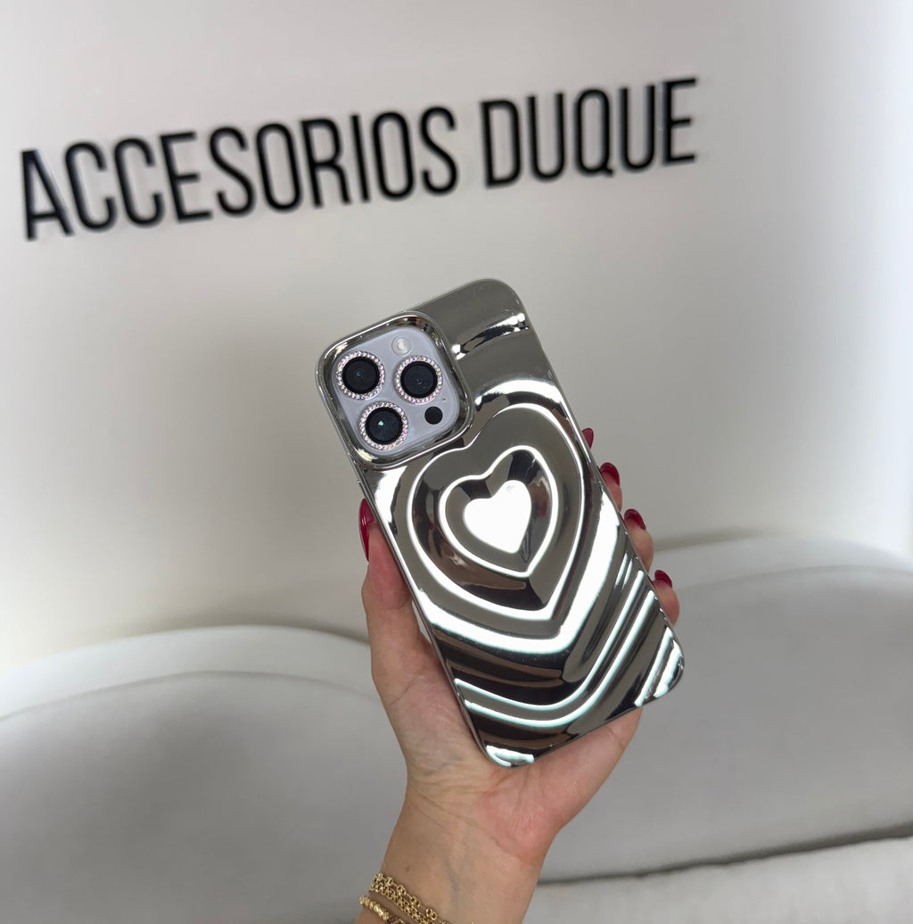 CASE IPHONE 15 PRO MAX LOVE 3D PLATEADO