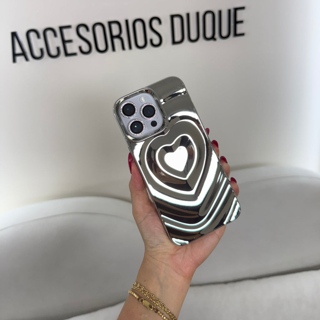 CASE IPHONE 13 PRO LOVE 3D PLATEADO