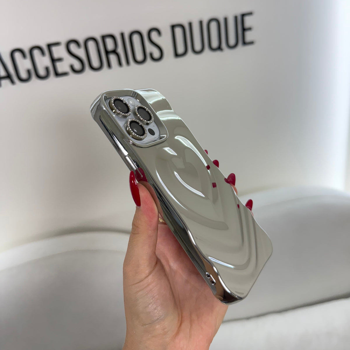 CASE IPHONE 14 PRO LOVE 3D PLATEADO
