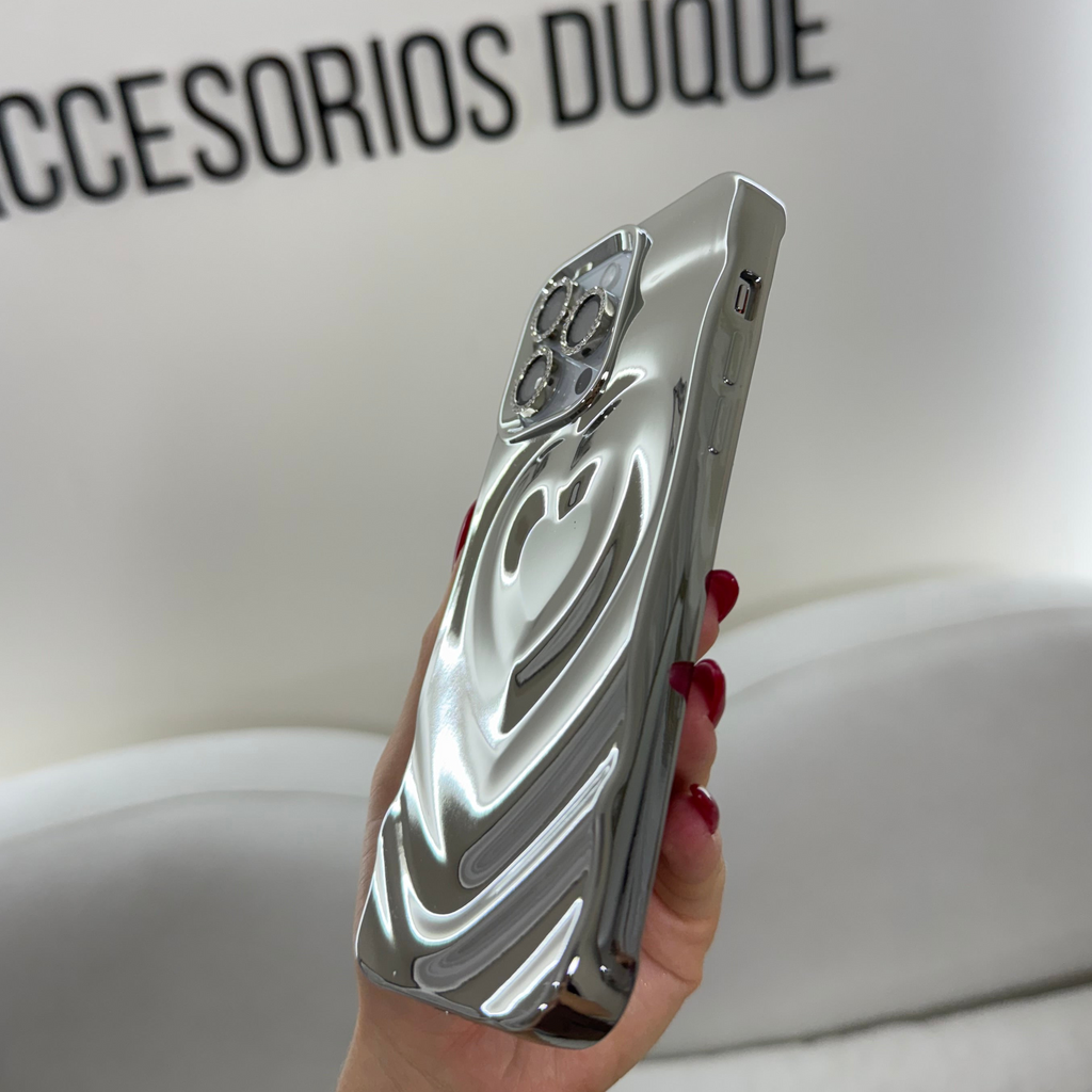 CASE IPHONE 13 PRO MAX LOVE 3D PLATEADO
