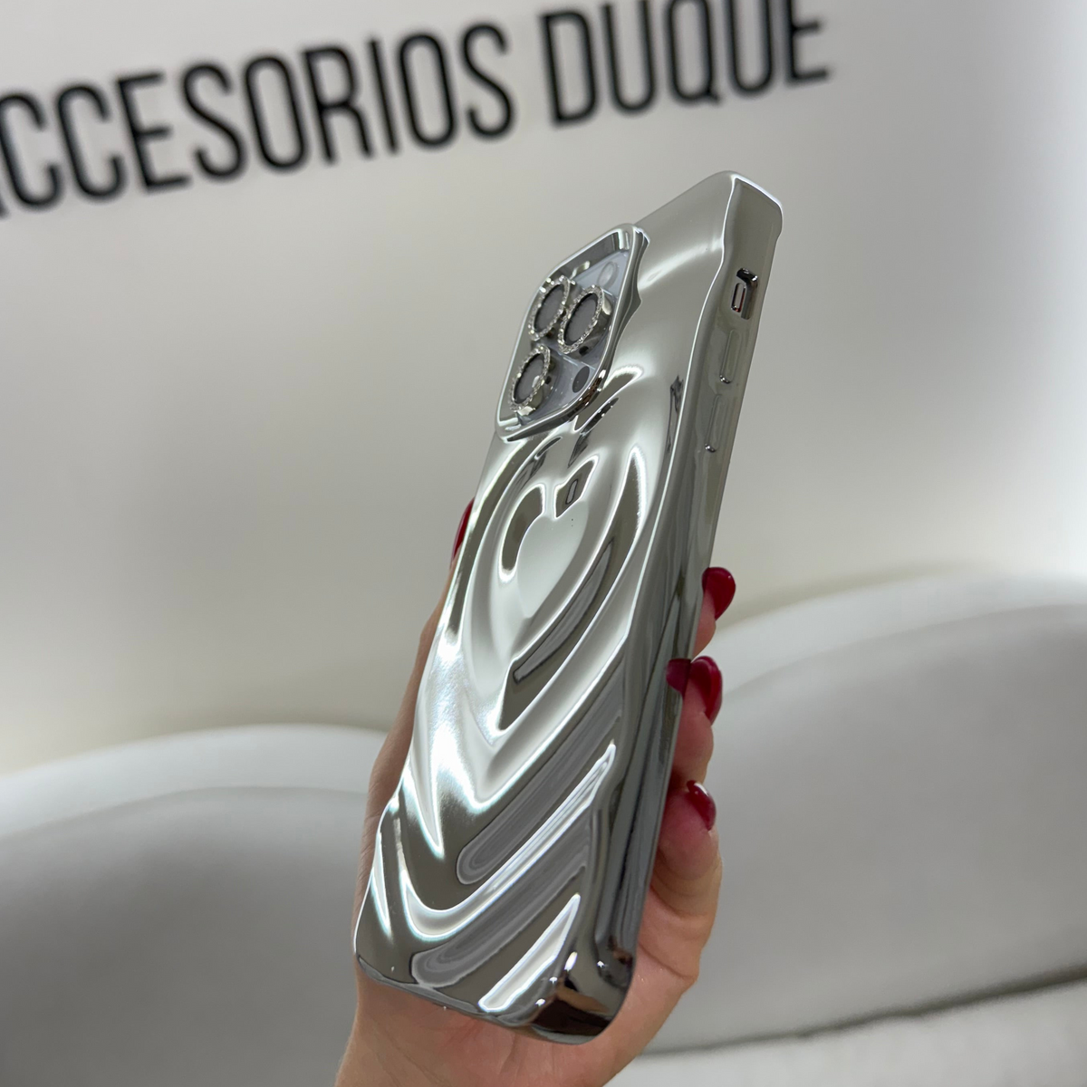 CASE IPHONE 13 PRO MAX LOVE 3D PLATEADO