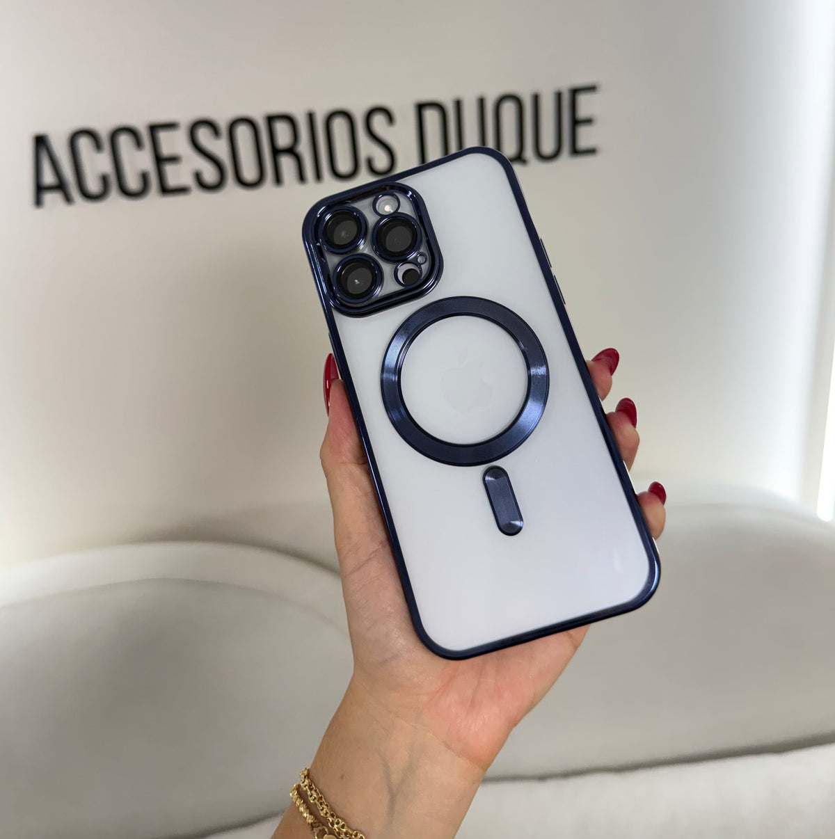 CASE IPHONE 15 PRO BORDE METALIZADO MAGSAFE AZUL
