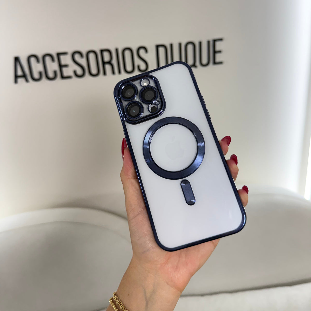 CASE IPHONE 11 PRO MAX BORDE METALIZADO MAGSAFE AZUL