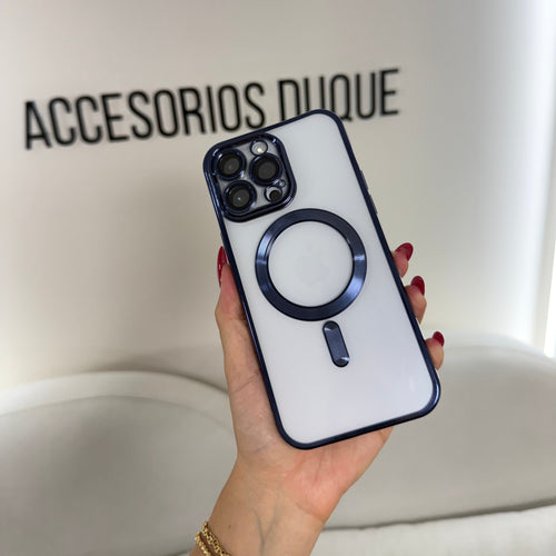 CASE IPHONE 11 PRO MAX BORDE METALIZADO MAGSAFE AZUL
