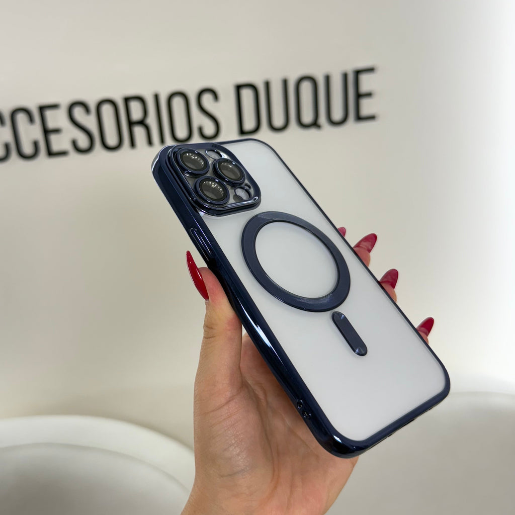 CASE IPHONE 15 PRO BORDE METALIZADO MAGSAFE AZUL