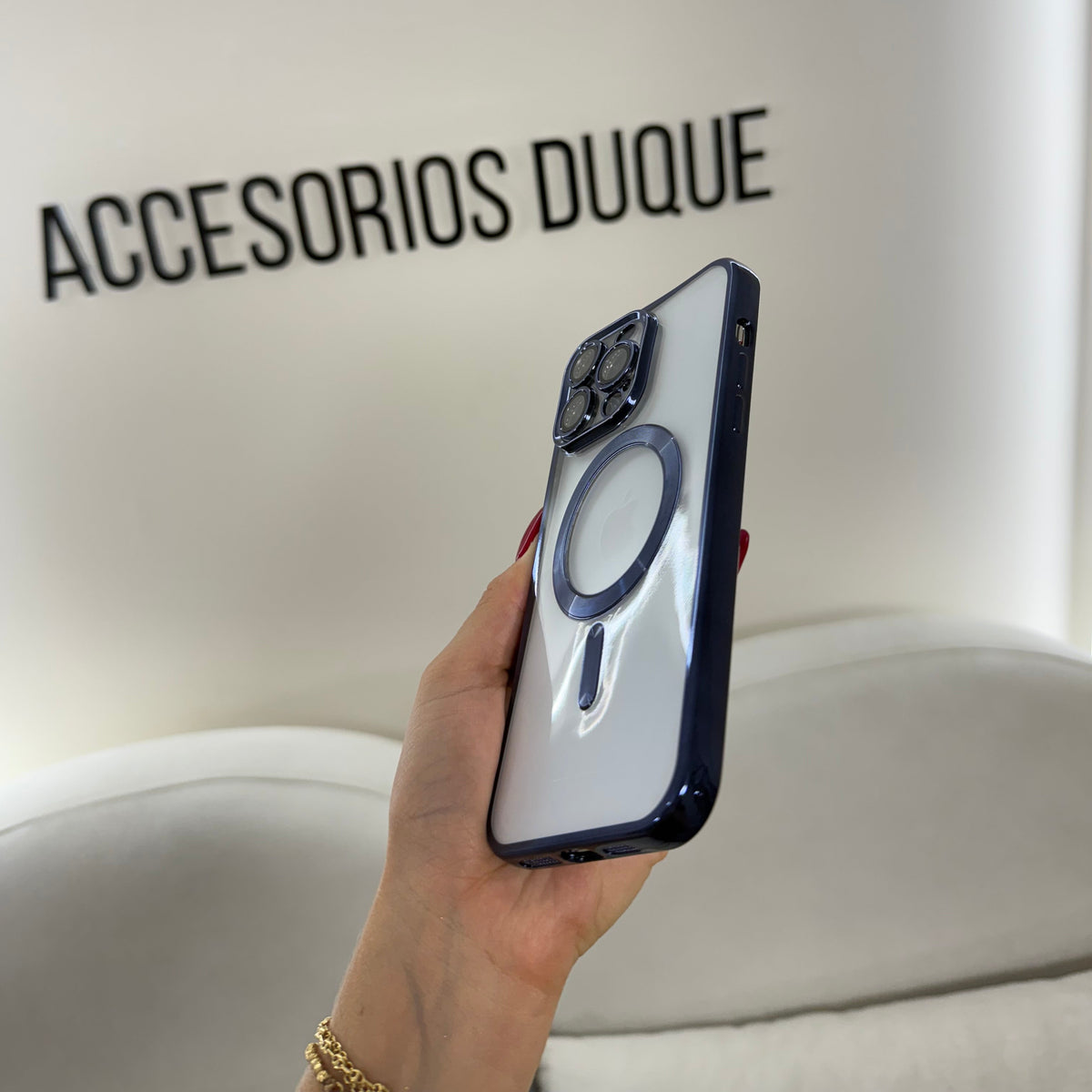 CASE IPHONE 14 PRO BORDE METALIZADO MAGSAFE AZUL