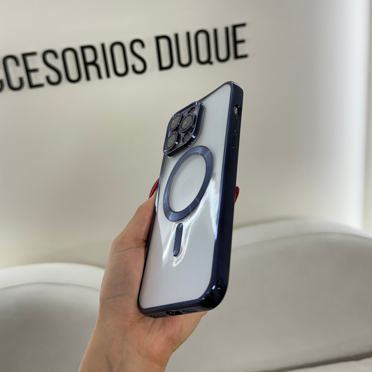 CASE IPHONE 13 PRO MAX BORDE METALIZADO MAGSAFE AZUL