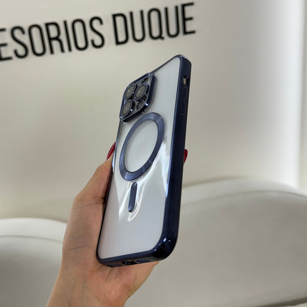 CASE IPHONE 11 PRO MAX BORDE METALIZADO MAGSAFE AZUL