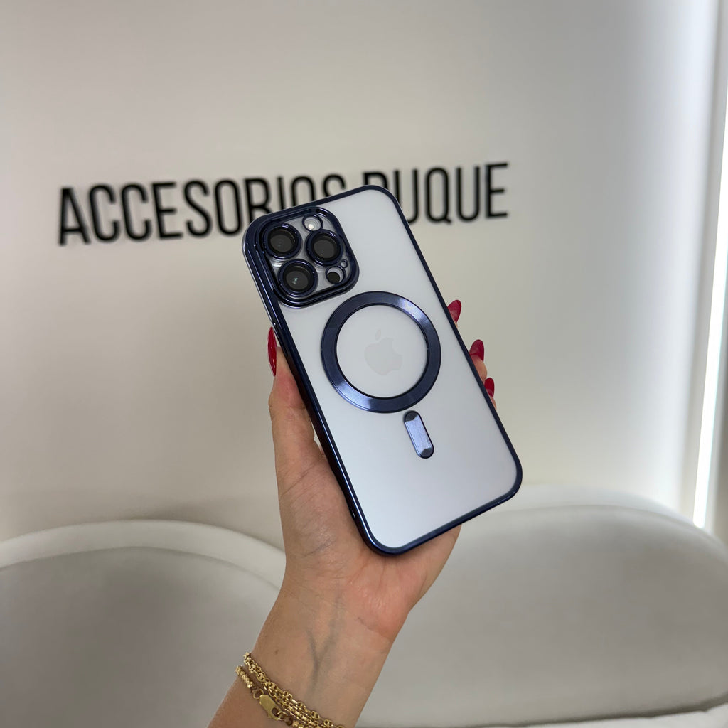 CASE IPHONE 14 PRO BORDE METALIZADO MAGSAFE AZUL