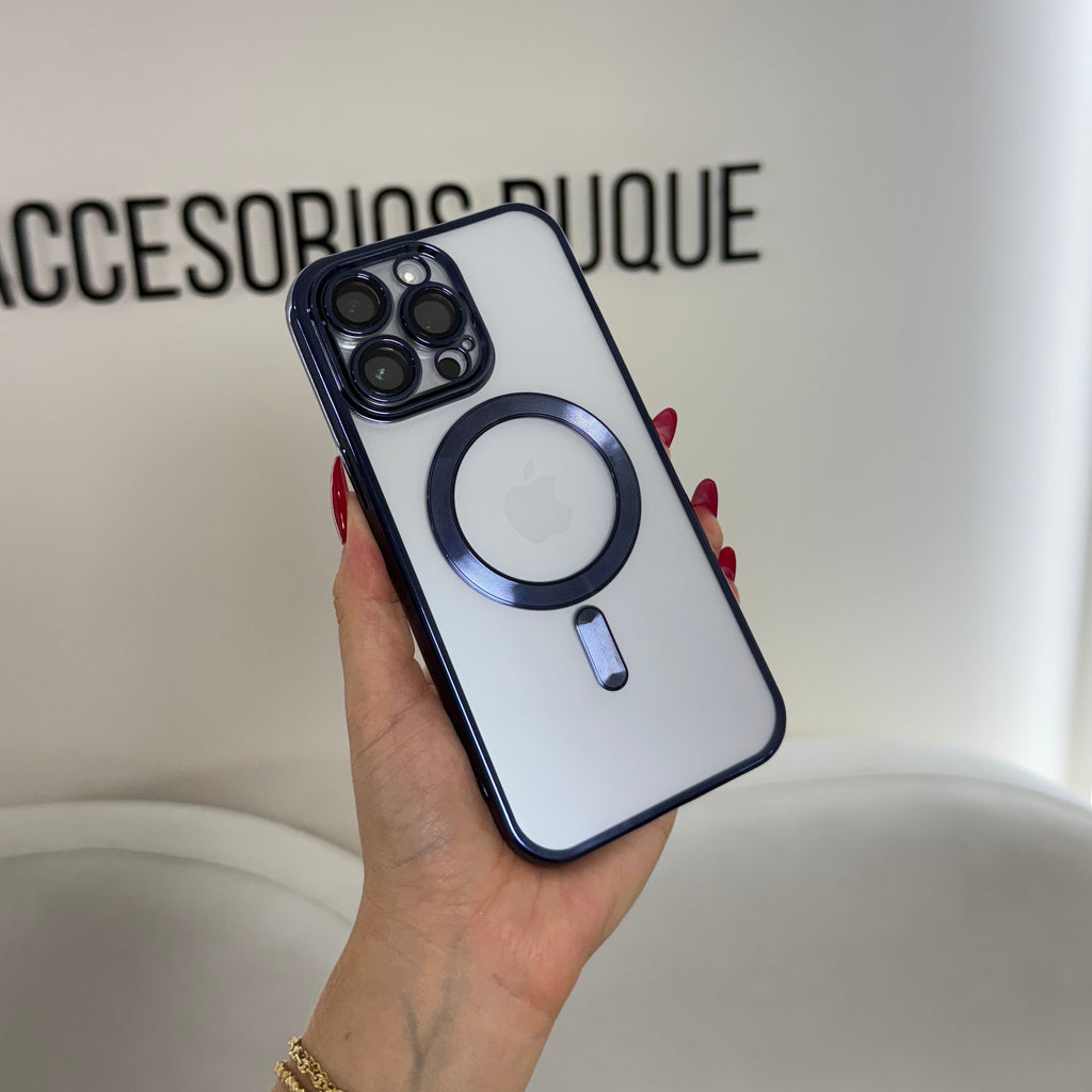 CASE IPHONE 13 PRO MAX BORDE METALIZADO MAGSAFE AZUL