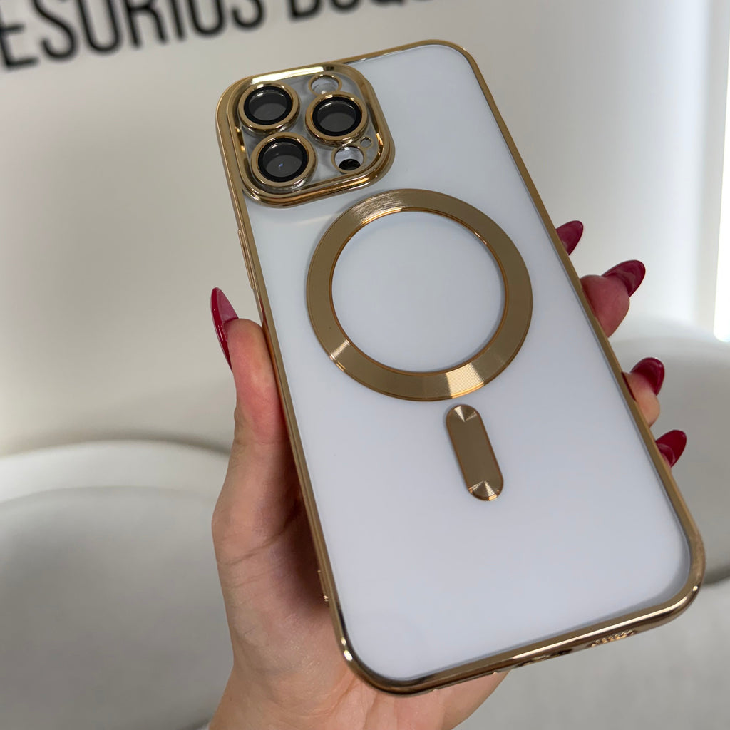 CASE IPHONE 13 PRO MAX BORDE METALIZADO MAGSAFE DORADO