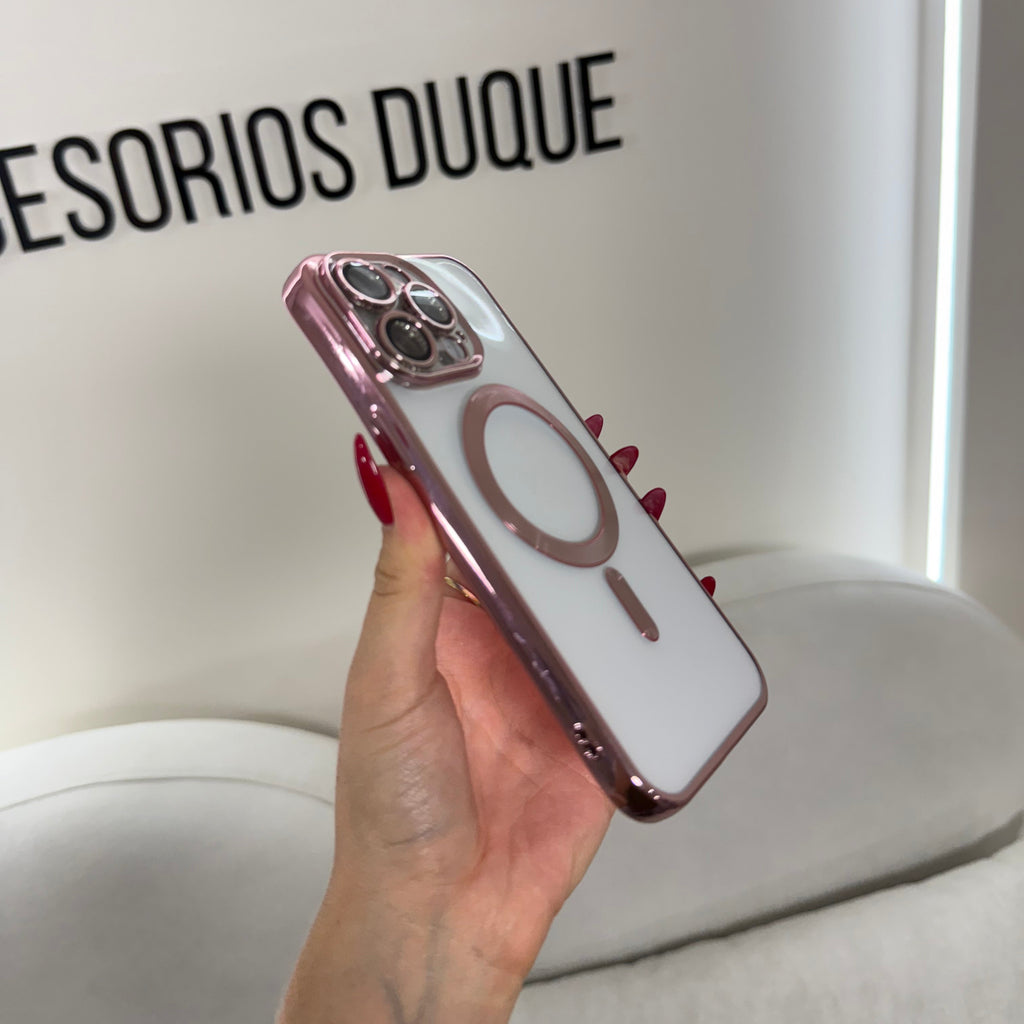 CASE IPHONE 11 PRO MAX BORDE METALIZADO MAGSAFE ROSADO