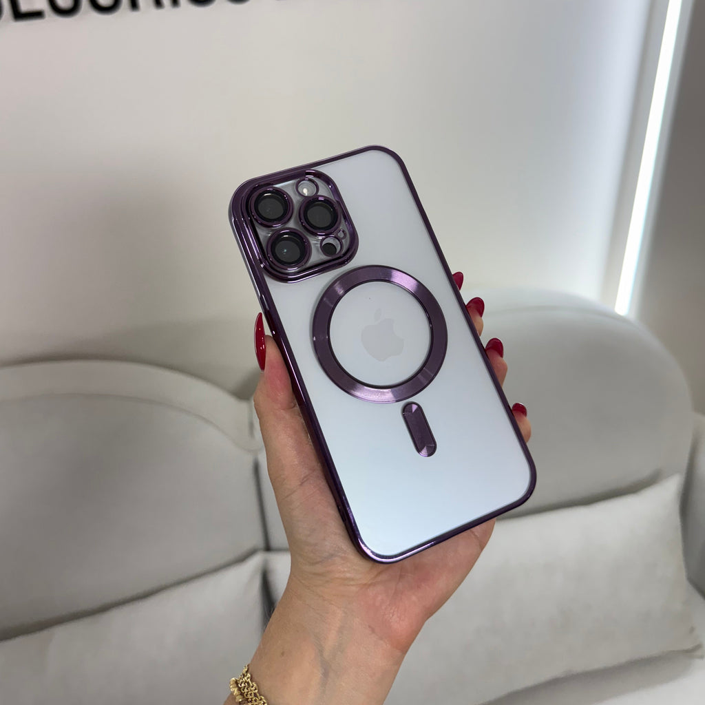 CASE IPHONE 11 PRO MAX BORDE METALIZADO MAGSAFE MORADO