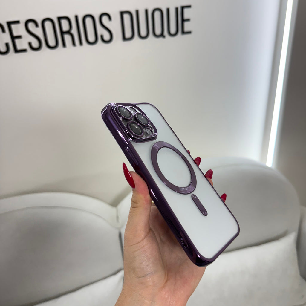 CASE IPHONE 15 PRO BORDE METALIZADO MAGSAFE MORADO