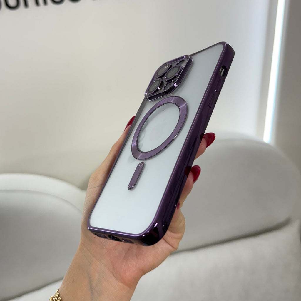 CASE IPHONE 11 PRO MAX BORDE METALIZADO MAGSAFE MORADO