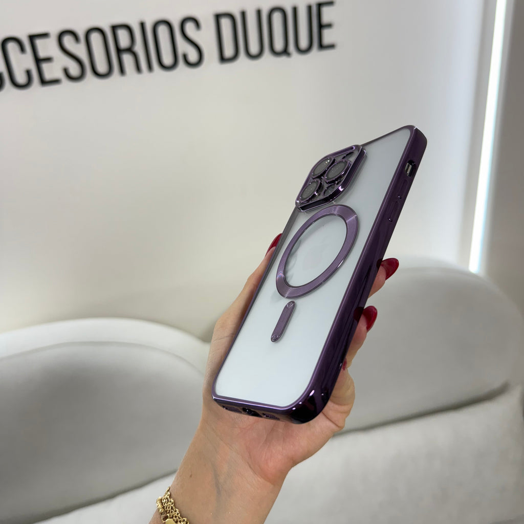 CASE IPHONE 14 PRO BORDE METALIZADO MAGSAFE MORADO