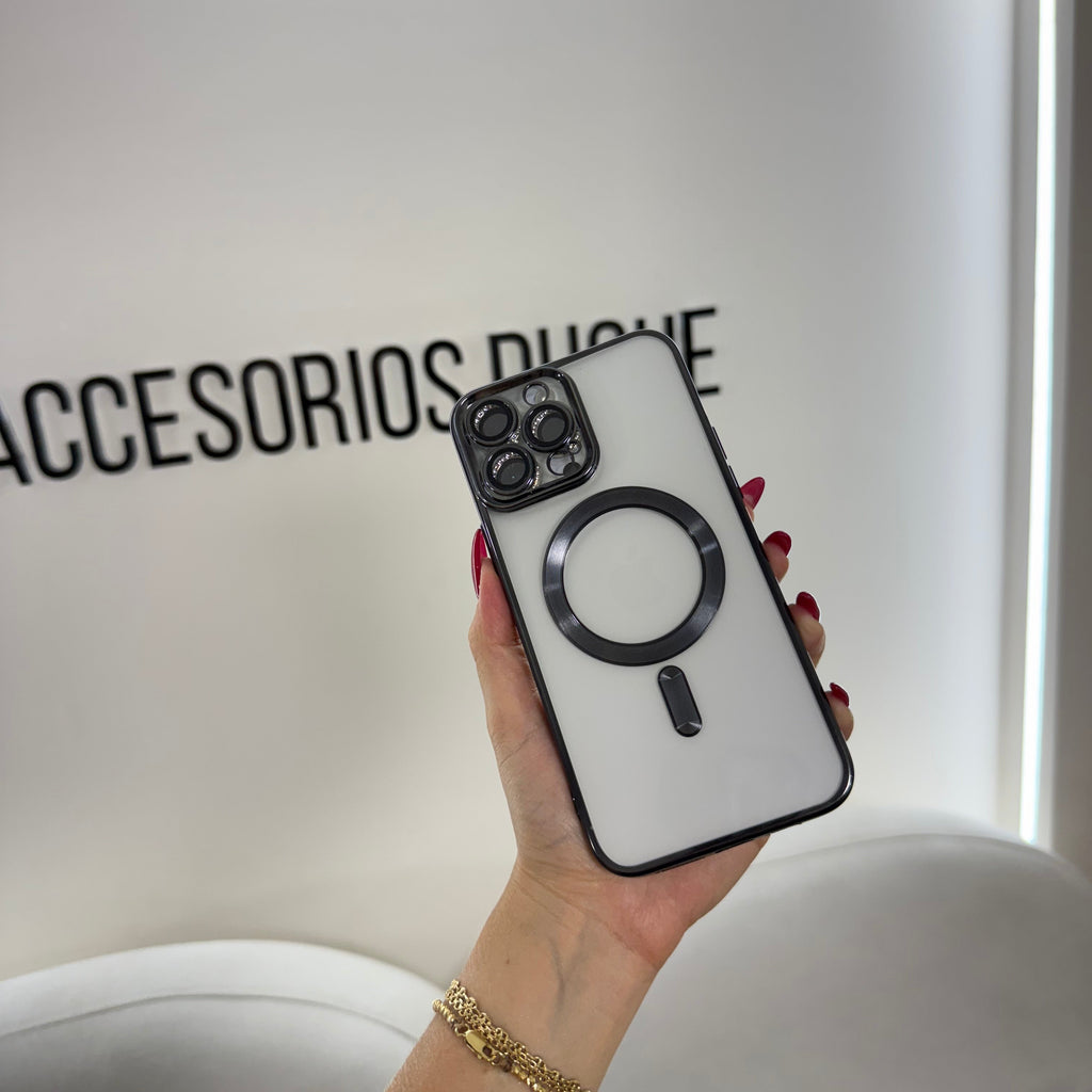 CASE IPHONE 14 PRO BORDE METALIZADO MAGSAFE NEGRO