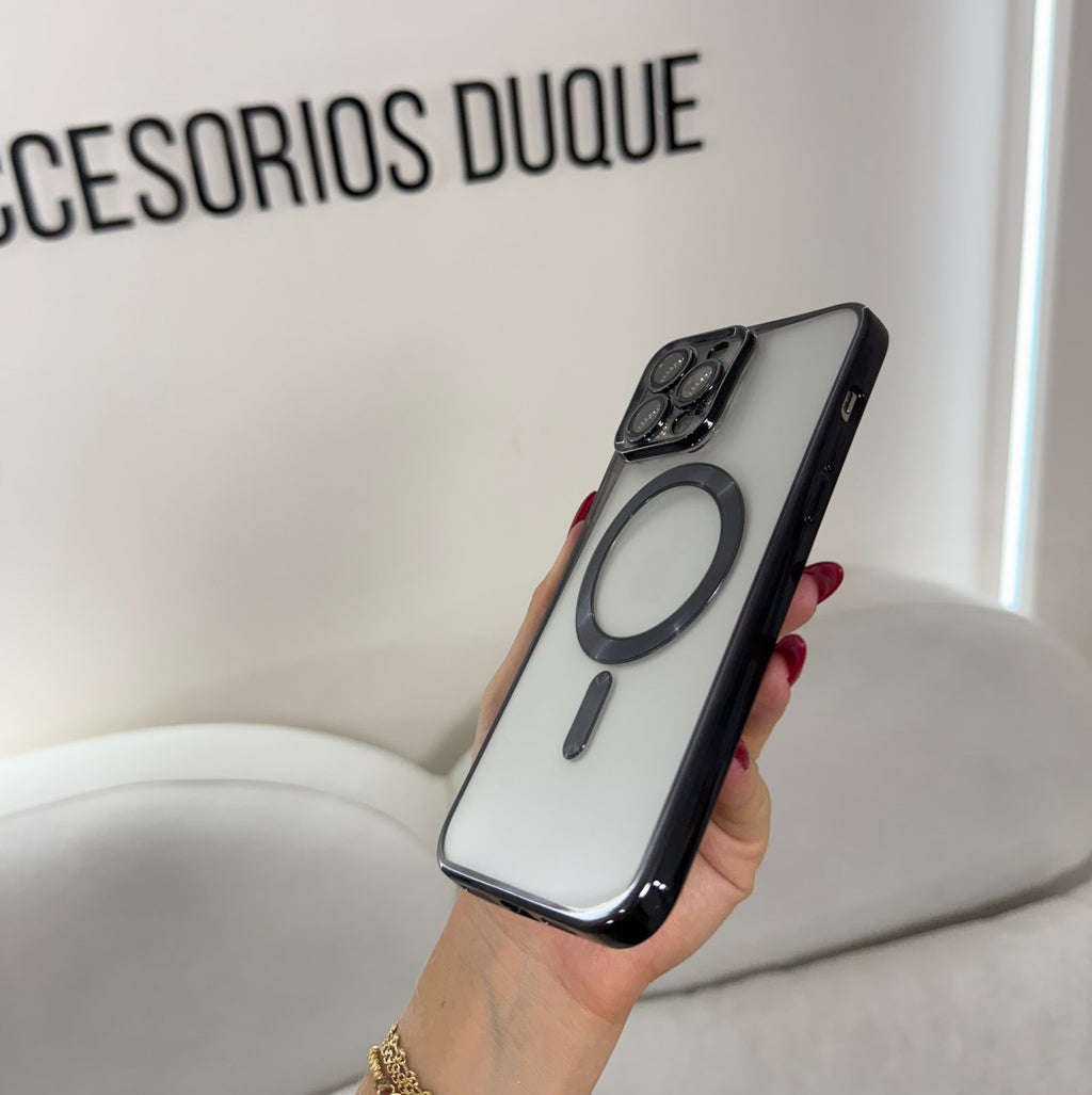 CASE IPHONE 15 PRO BORDE METALIZADO MAGSAFE NEGRO