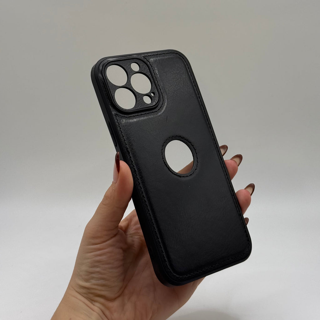 CASE IPHONE 13 PRO MAX TIPO CUERO NEGRO