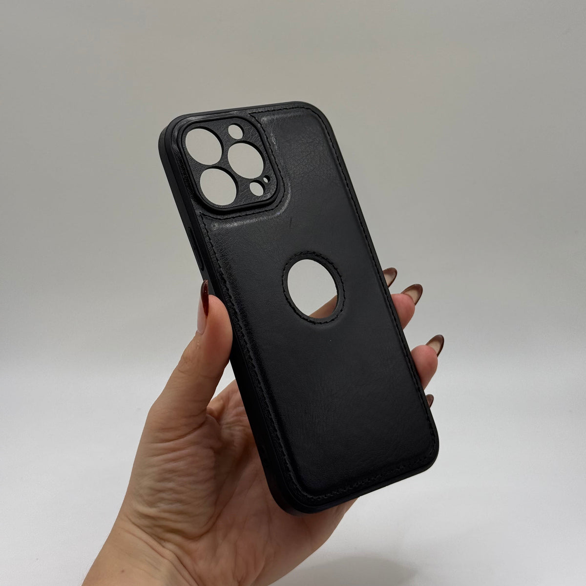 CASE IPHONE 12 PRO MAX TIPO CUERO NEGRO