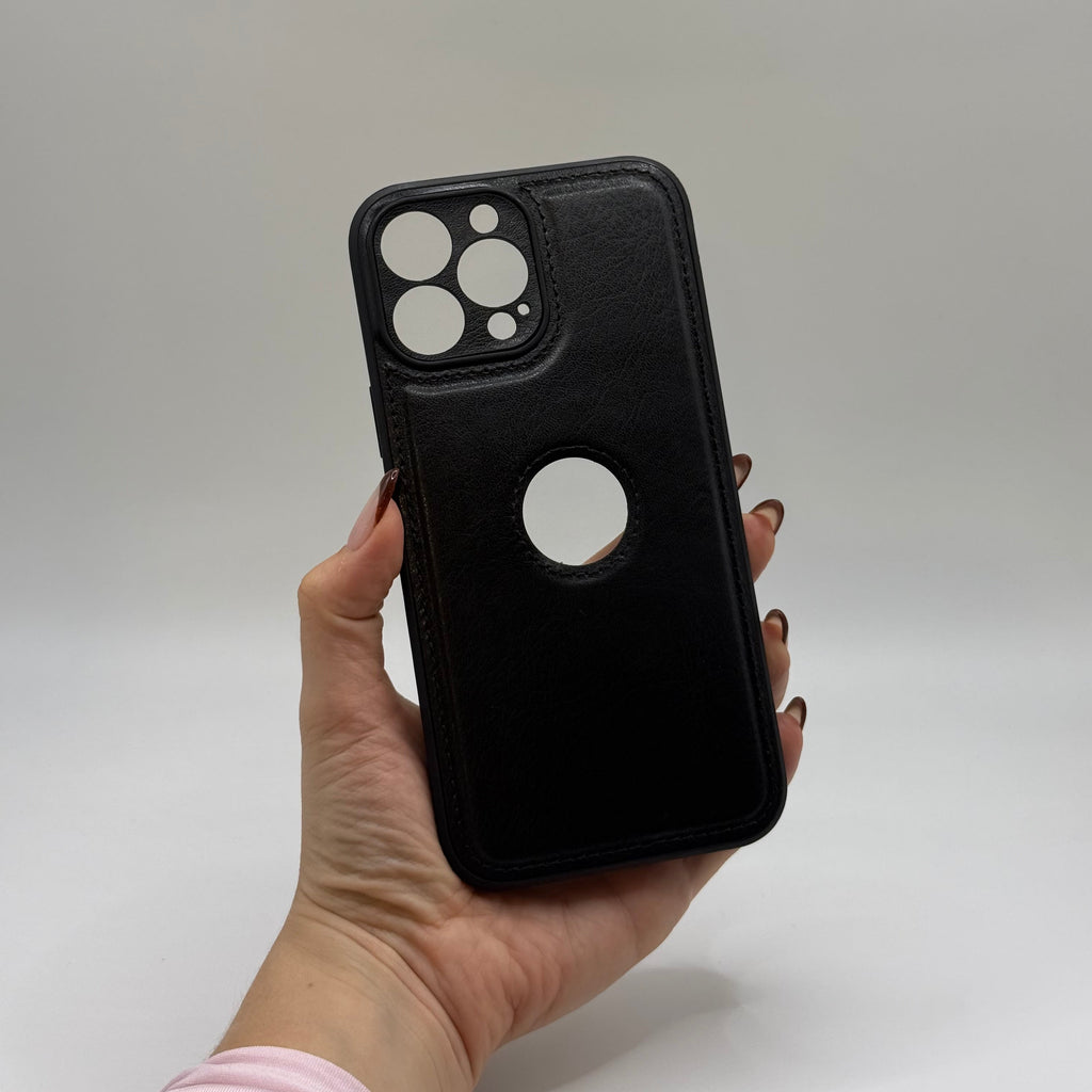 CASE IPHONE 13 PRO MAX TIPO CUERO NEGRO