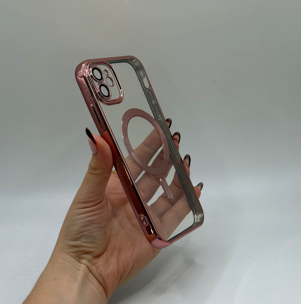 CASE IPHONE 11 BORDE METALIZADO MAGSAFE ROSADO