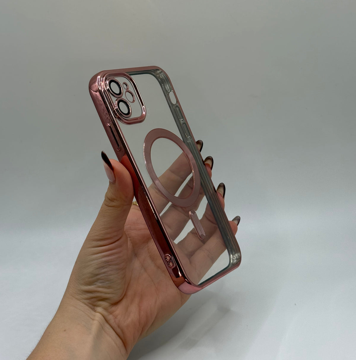 CASE IPHONE 11 BORDE METALIZADO MAGSAFE ROSADO
