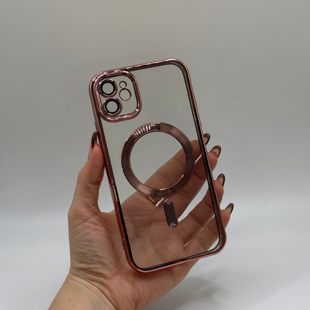 CASE IPHONE 11 BORDE METALIZADO MAGSAFE ROSADO