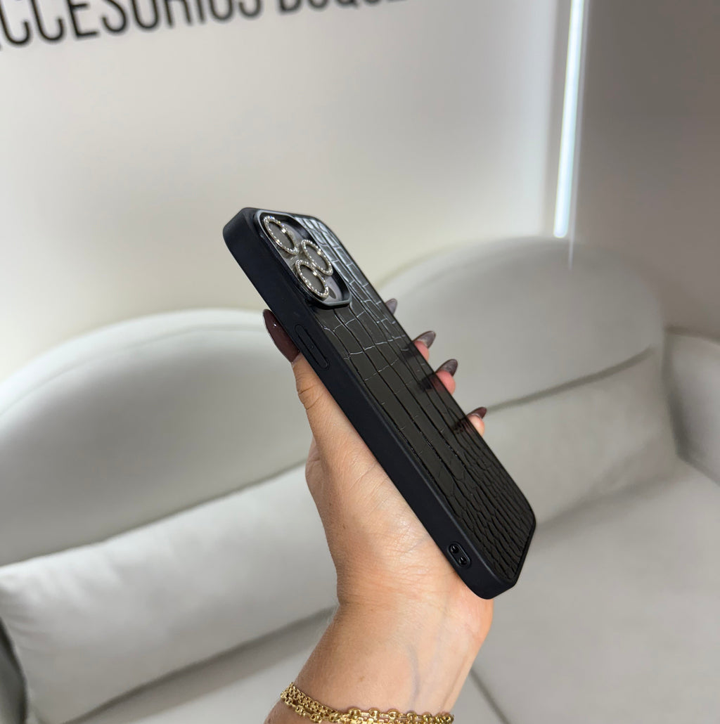 CASE IPHONE 12 -12 PRO COCODRILO NEGRO