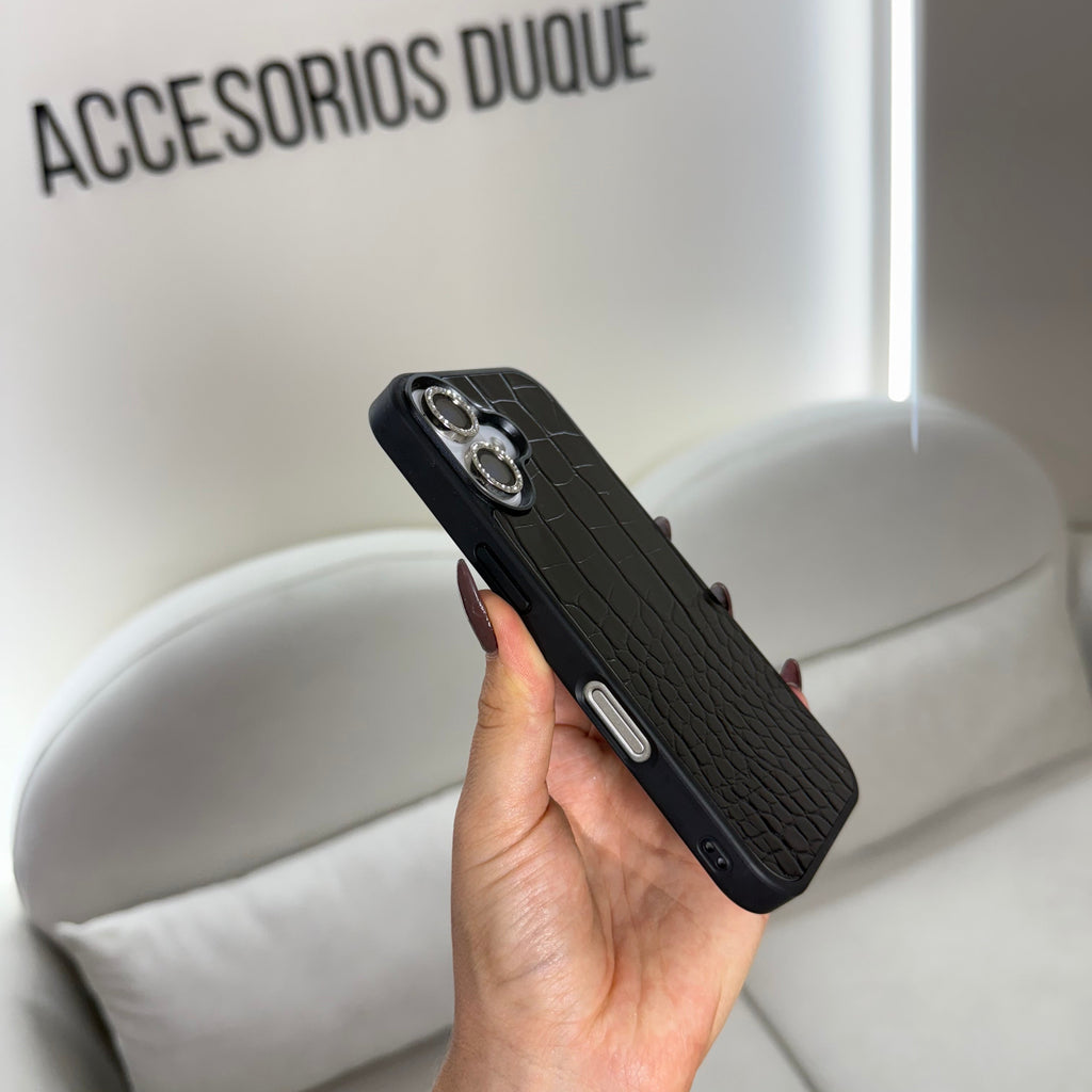 CASE IPHONE 16 PLUS COCODRILO NEGRO