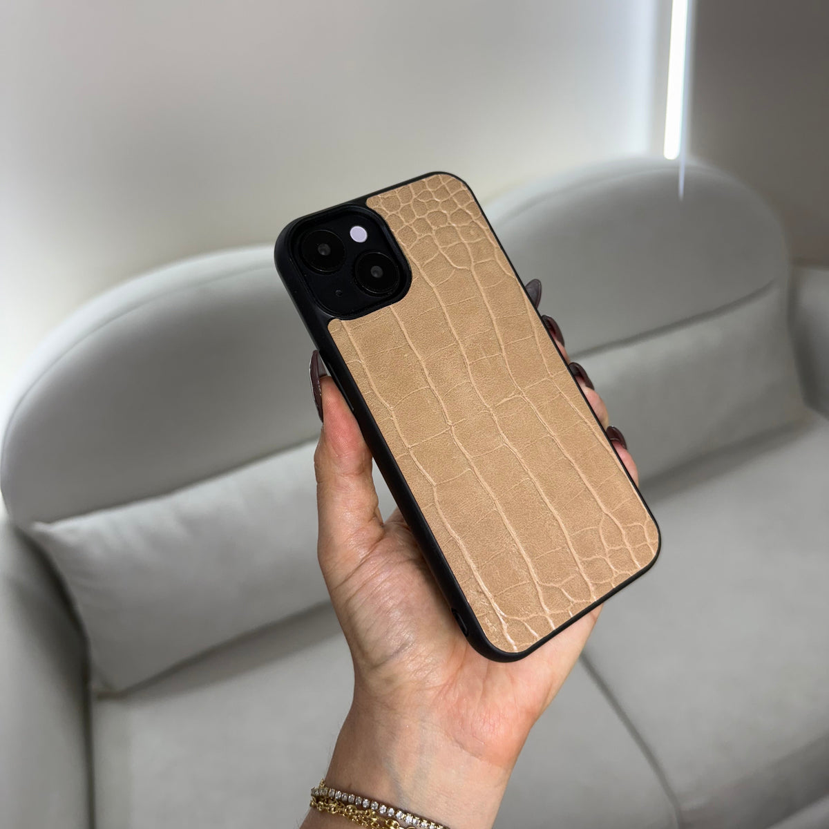 CASE IPHONE 14 PLUS COCODRILO BEIGE