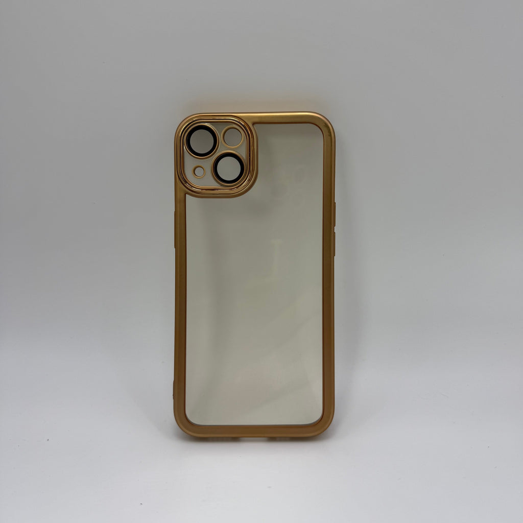 CASE IPHONE 13-14 BORDE METALIZADO DORADO