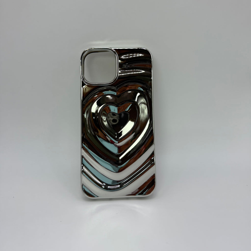 CASE IPHONE 15 LOVE 3D PLATEADO