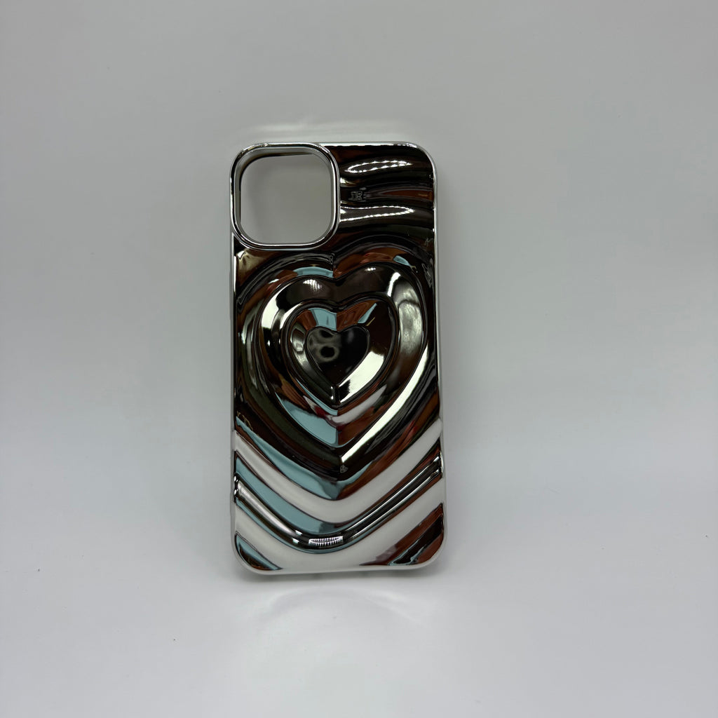 CASE IPHONE 13-14 LOVE 3D PLATEADO