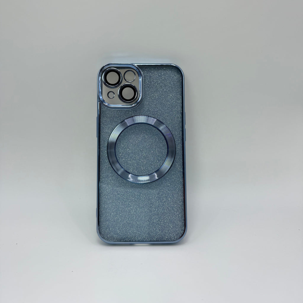 CASE IPHONE 15 BORDE METALIZADO MAGSAFE BRILLOS AZUL